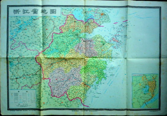 地図浙江省地図　110万分1　52.3×76.8糎　多色刷*