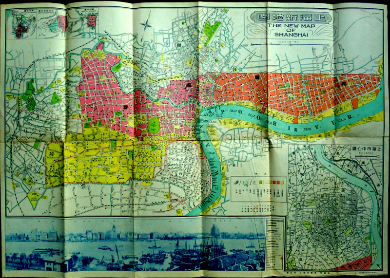 地図上海新地図　12.000分1　54.0×77.0糎　多色刷*
